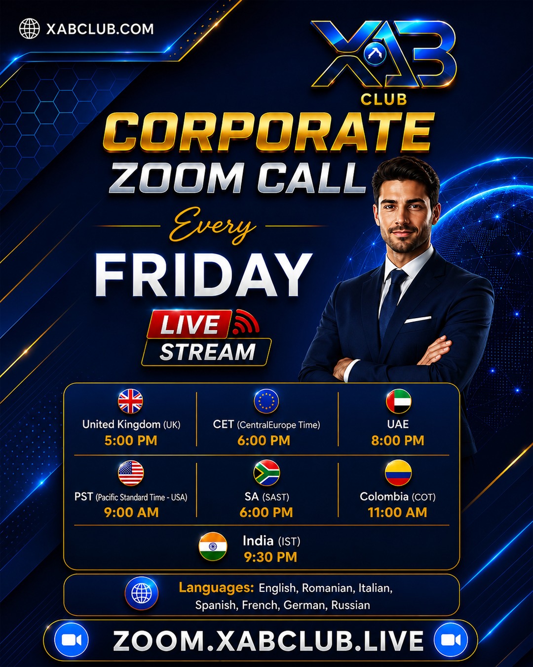 XAB Club corporate Zoom call global live stream